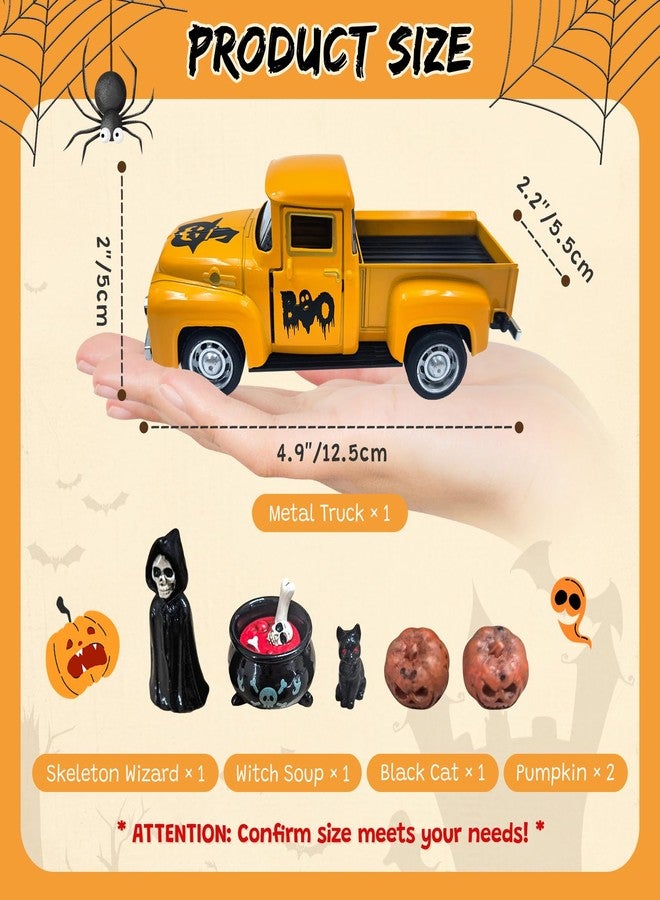Teeloray Skeletons Halloween Decorations Indoor Vintage Metal Truck with Halloween Miniature Scene Accessories Jack o Lantern Pumpkins Black Cat Ghost Decor Trick or Treat Sign for Home Table Tiered Tray - Image 2